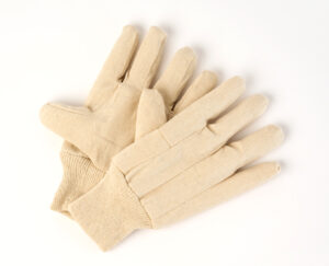 Men’s heavy‑duty 13‑oz cotton canvas gloves with knit wrists; durable gloves for rough or industrial work.