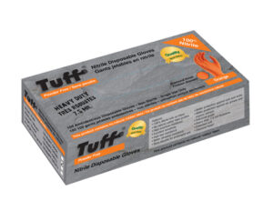 TUFF Orange Heavy-Duty Disposable Nitrile Gloves – Industrial-grade, 7.5mil thick, powder-free, latex-free orange nitrile gloves with diamond finish, durable and high-performance for industrial and food handling