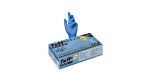 Super Tuff Blue Disposable Nitrile Gloves – Industrial-grade, 8mil thick, 100% nitrile, latex-free gloves with no fillers, designed for durability and protection in industrial, food handling, and medical applications – Mgear Supplies