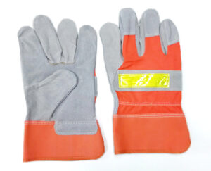 Men’s Split Leather Fitters Gloves, Orange Hi-Vis Cuff