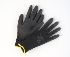 Black Palm Coated Polyurethane on Black Nylon Liner Gloves