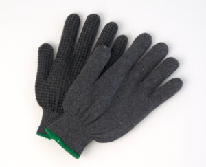 Grey Poly/Cotton String Knit Gloves with Palm Dots