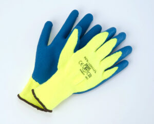 Blue Textured Rubber on Hi-Viz Fleece Liner Gloves